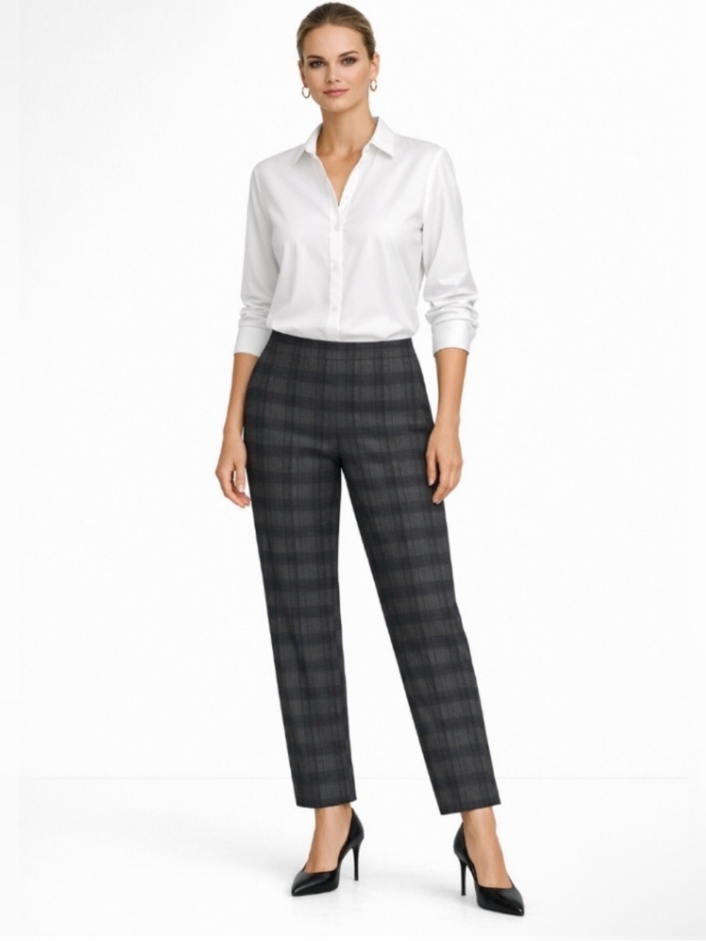 Zac & Rachel Plaid Straight-Leg Pants - Black & Grey-NWT